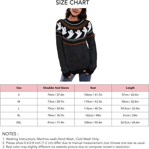 Vista 5 de Cocoarm Suéter de invierno básico de punto de manga larga con cuello redondo para mujer, casual, Halloween, estampado de fantasmas