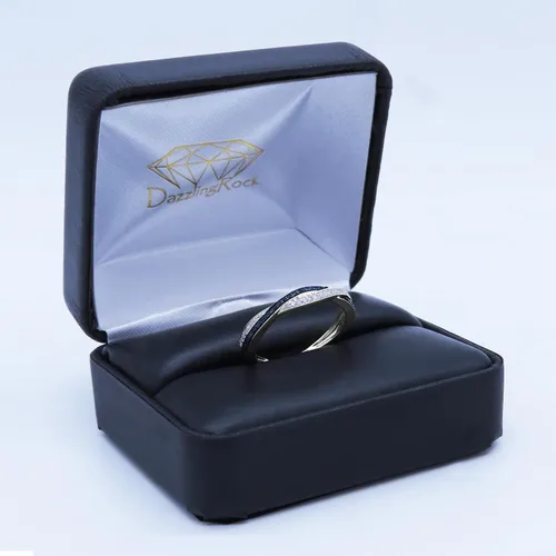 Vista 4 de Dazzlingrock Collection Anillo de boda redondo de zafiro azul y diamante blanco para mujer en oro