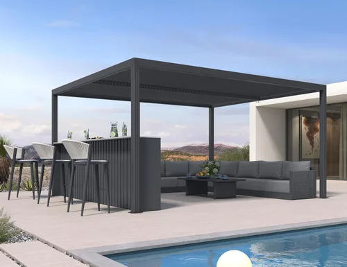 Vista 26 de PURPLE LEAF - Pérgola con listones de 10 x 12 pies, sistema de drenaje 94AS para patio, color gris Premium All-Aluminum Rustproof Build, Modern