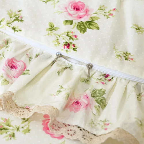 Vista 3 de FADFAY Juego de funda de edredón con estampado floral de roseta, juego de ropa de cama de encaje con volantes para niñas, 3 piezas
