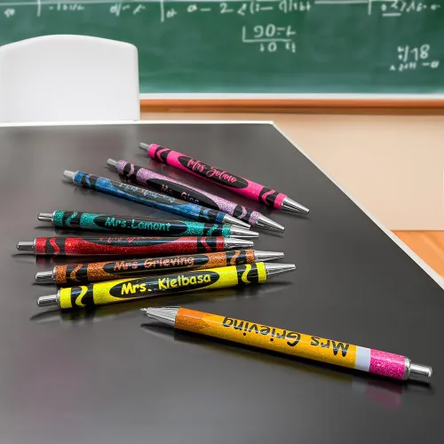 Vista 5 de ipetlive Bolígrafos de tinta negra personalizados, bolígrafos retráctiles de metal con purpurina, con nombre, para profesores, estudiantes, regalos