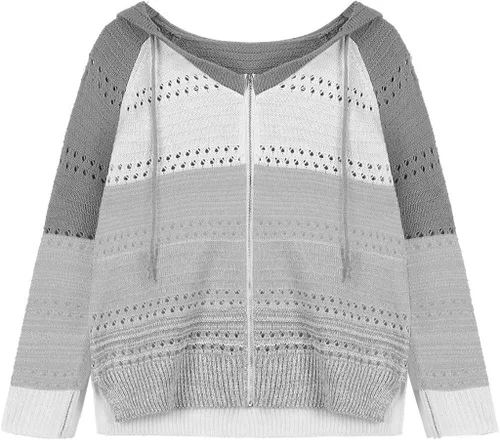 Vista 2 de Sudaderas de gran tamaño con cremallera para mujer, con cordón, sudaderas con capucha y bolsillo para primavera y otoño