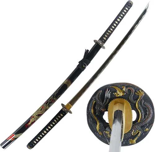 Vista 7 de Makoto Espada Katana Samurái negra forjada a mano de 41 pulgadas, pintada a mano, vaina negra de alto brillo