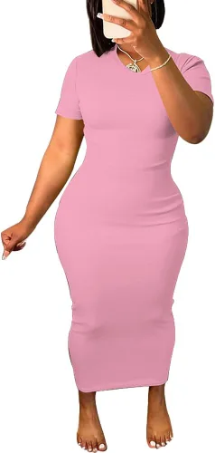Vista 15 de Women's Casual Short Sleeve Dress T Shirt Bodycon Dresses V Neck Maxi Sundress Basic Party Club Dress