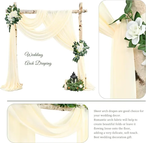 Vista 3 de Tela para Cortinas de Arco de Boda, 8 Paneles de 28" x 20 pies Beige, Cortinas de Arco de Boda para Ceremonia, Cortinas de Tela de Gasa, Cortinaje