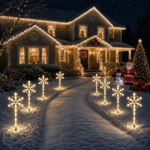 Vista 3 de 4 Pack Snowflake Solar Christmas Pathway Lights, Outdoor Decor 4 Pack-Warm White