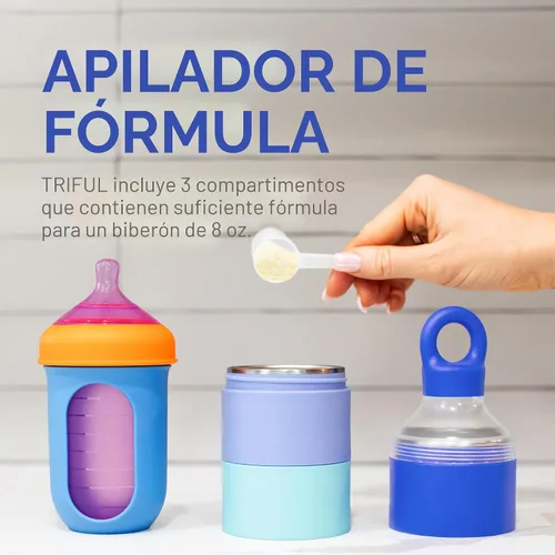 Vista 4 de Dispensador de fórmula para bebés Boon Triful para llevar - Envases de fórmula de acero inoxidable aislados con diseño apilable - Suministros