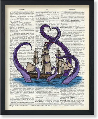 Vista 67 de Poster Master Póster de pulpo para parejas, póster de diccionario, arte Kraken, regalo romántico para él, ella, amantes, decoración náutica