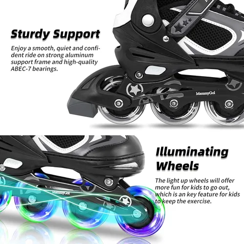 Vista 4 de MammyGol Adjustable Inline Skates for Kids Boys Girls Youth Beginner with Light up Wheels Ages 4-16