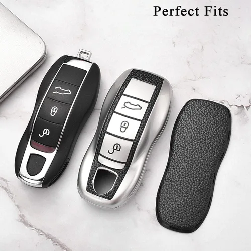 Vista 4 de SANRILY Funda de cuero para llave Porsche Remote Key Case Shell Key Holder con llavero, Verde