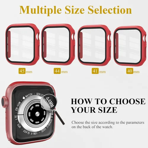 Vista 6 de [Paquete de 3] Funda para Apple Watch Series 9/8/7 de 1.614 pulgadas con protector de pantalla de vidrio templado, cobertura completa