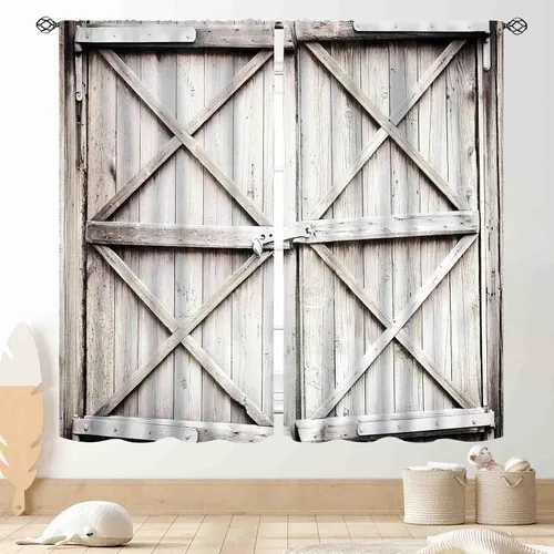 Vista 9 de Cortinas de puerta de granero, cortinas de madera rústica de granja, cabina de madera, tablón de madera, puerta de garaje de madera de granero