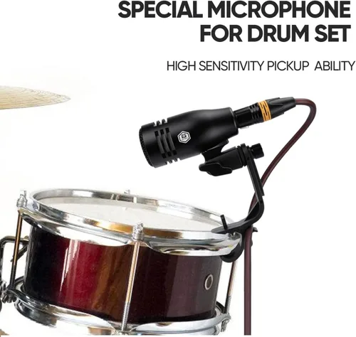Vista 6 de W IN-MIX Kit de micrófono de tambor dinámico con cable de 7 piezas (completamente metálico) - Micrófono para patada, graves, tom/redoblante