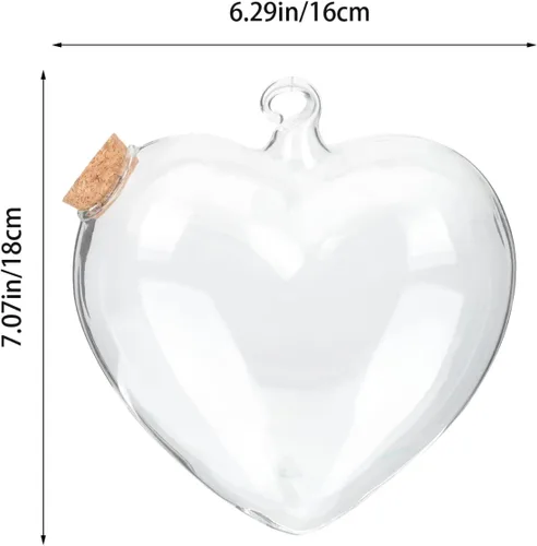 Vista 2 de Tofficu Botella de cristal con forma de corazón de corcho, botella de deseos de plantas, botella de escritorio, jarrón hidropónico para plantas
