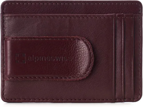Vista 6 de Alpine Swiss RFID Dermot dinero clip frontal bolsillo cartera para hombres cuero viene en una caja de regalo, Borgoña