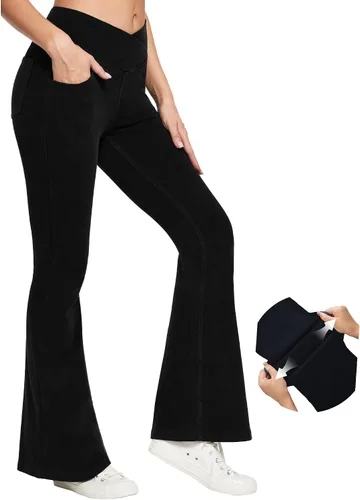 Vista 10 de IUGA Jeans de Cintura Alta Acampanados para Mujeres, Jeans Elásticos Acampanados Pull On de Pierna Ancha, Pantalones Leggings Acampanados con Cruz