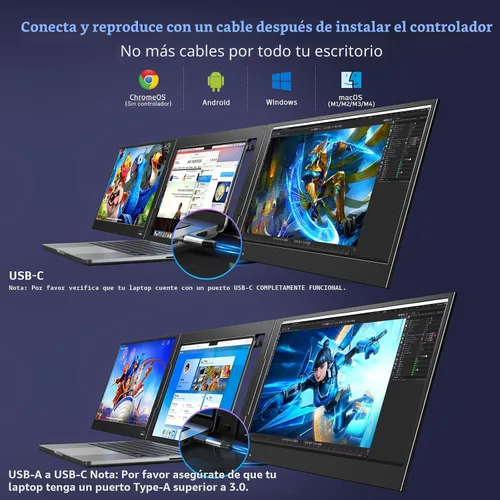 Vista 2 de QQH Extensor de pantalla para laptop, monitor portátil triple de 15.6 pulgadas para laptop con pantalla IPS FHD ultradelgada, pantalla extendida