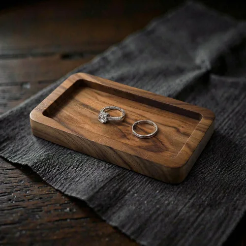 Vista 7 de Bandeja de madera de nogal para anillos, organizador de escritorio Marrón