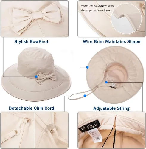 Vista 3 de Comhats Sombrero de verano plegable de algodón para mujer, protección UV, ala ancha, jardinería, viajes, 21.3-25.2 in