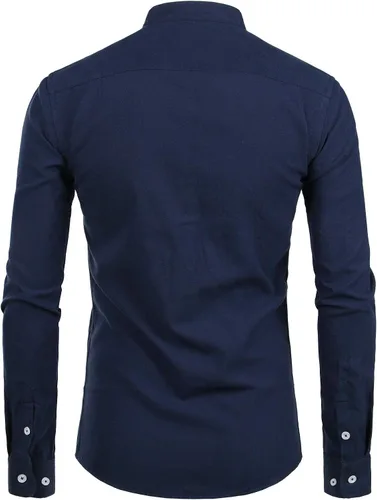 Vista 2 de ZEROYAAMensHipsterMandarinCollarLongSleeveButtonUpOxfordShirtswithChestPocket