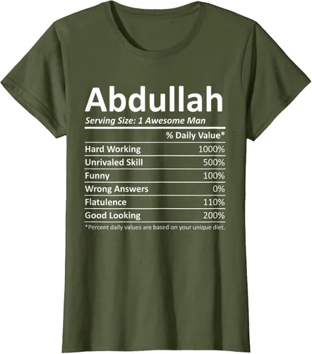 Vista 28 de ABDULLAH Nutrition Funny Birthday Personalizado Nombre Regalo T-Shirt Negro