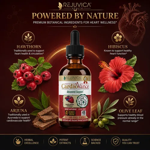 Vista 4 de Rejuvica Health CardioVance - Suplemento de apoyo cardíaco - Entrega líquida para una mejor absorción - Espino, hibisco, arjuna, hoja de olivo