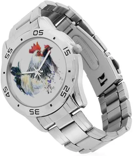 Vista 2 de InterestPrint Reloj de pulsera tradicional de acero inoxidable con pintura de tinta oriental para hombre