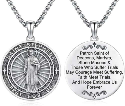Vista 141 de 925 Sterling Silver Patron Saint Amulet Necklace for Men Women plateado