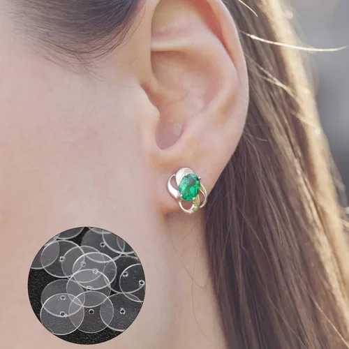 Vista 8 de EXCEART 80 discos de plástico para parte trasera de aretes, almohadillas de disco transparentes para estabilizar los pendientes