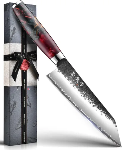 Vista 10 de Cuchillo japonés de 5.5 pulgadas, cuchillo de chef profesional forjado a mano VG10, cuchillos de pelar ultra afilados con mango ergonómico, cuchillo