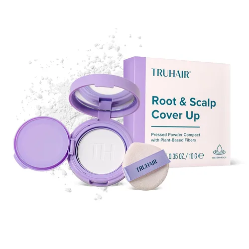 Vista 17 de TRUHAIR Polvo prensado para cubrir raíces y cuero cabelludo, compacto, impermeable, cobertura ligera del cabello y encubrimiento de puntos calvos