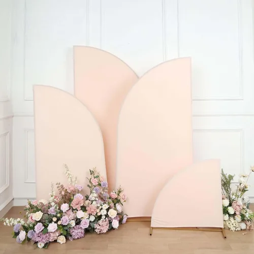Vista 38 de Efavormart - Juego de 4 fundas de elastano beige para arco de media luna, fundas de telón de fondo Chiara de 2.5 pies a 7 pies para escenarios