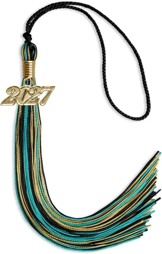 Vista 9 de Endea Graduation Borla mixta de triple color con gota de fecha dorada (negro/dorado/blanco, 2021)