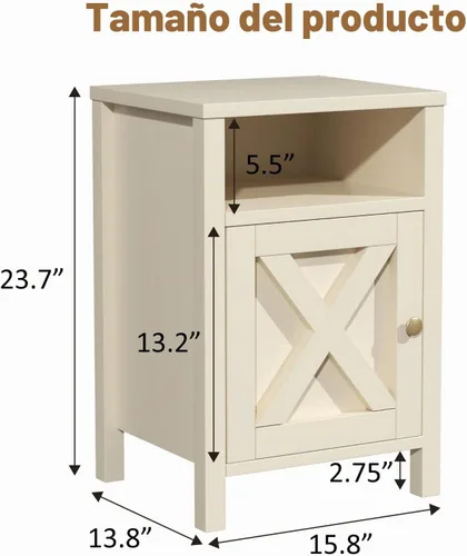 Vista 2 de Juego de 2 mesitas de noche de granja, mesa auxiliar lateral rústica vintage con almacenamiento, mesa auxiliar de madera con puerta de granero