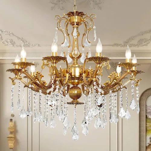 Vista 11 de Moderna Elegante Araña de 6 Luces de Cristal K9 en Bronce Antiguo Iluminación de Techo Colgante Estilo Europeo para Comedor, Sala de Estar