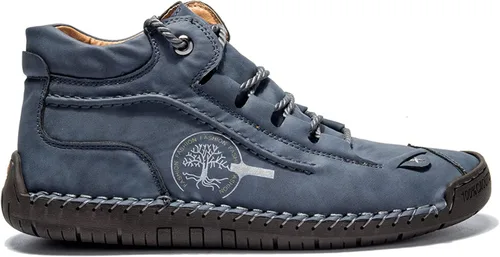 Vista 2 de Dacomfy Zapatos casuales para hombre, botas chukka de piel sintética, con costuras a mano, zapatos de moda, cómodos, zapatos planos para caminar