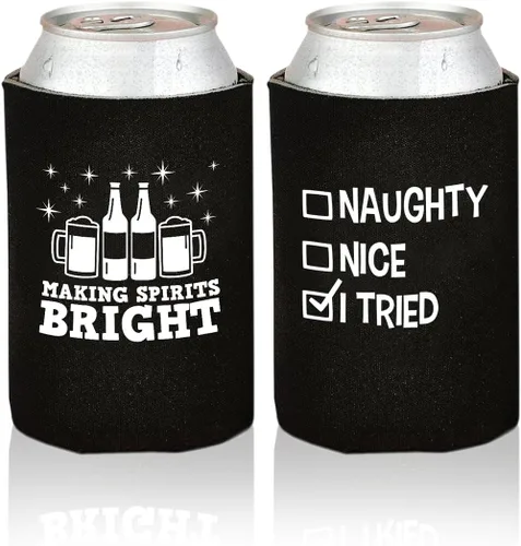 Vista 6 de Enfriadores de latas de cerveza divertidos de Navidad, paquete de 12 soportes para bebidas para hombres, regalos de broma para fiestas de Navidad