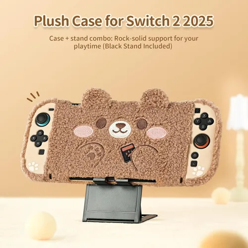 Vista 2 de GeekShare Estuche de peluche compatible con Switch 2 (2025), cubierta protectora NS2 para consola Switch y controlador de agarre tipo oso de peluche