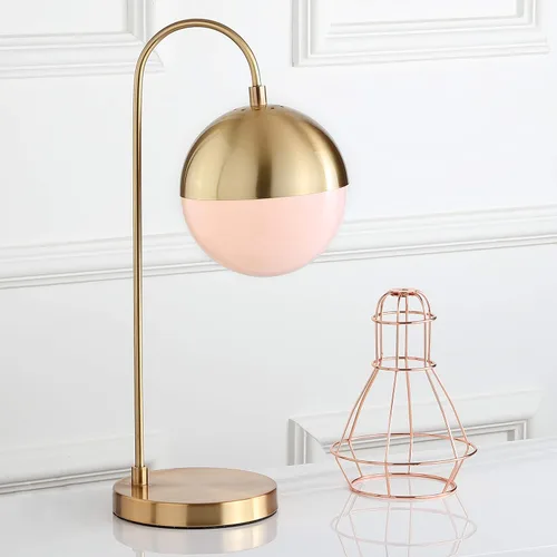 Vista 2 de SAFAVIEH Lighting - Lámpara de mesa Cappi de metal de 20.5 pulgadas, latón dorado, diseño moderno de globo, lámpara de escritorio para oficina