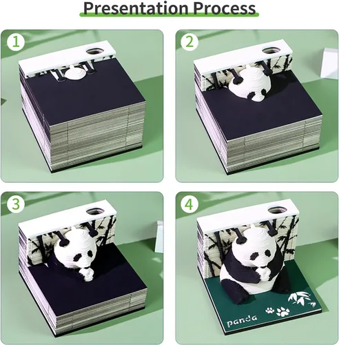 Vista 8 de Bloc de notas 3D, 217 hojas de papel creativo tallado panda arte 3D Notas adhesivas DIY Notes, decoración de escritorio, regalo
