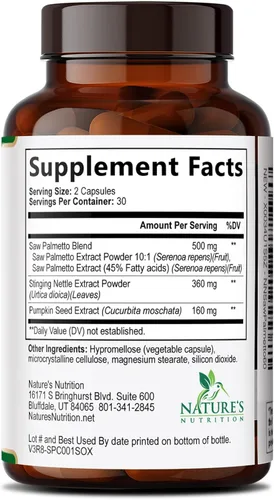 Vista 9 de Saw Palmetto para hombres, suplementos de salud de próstata de fuerza 3 veces para apoyo a la salud masculina, con ortiga picante y extracto
