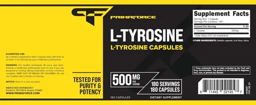 Vista 5 de Primaforce Cápsulas de L-tirosina 180 cápsulas, 500 mg por porción