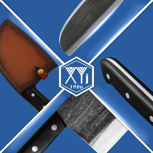 Vista 4 de XYJ Cuchillo de carnicero de chef forjado hecho a mano de acero inoxidable de alto carbono, cuchillo para deshuesar carne con funda de cuero, mango