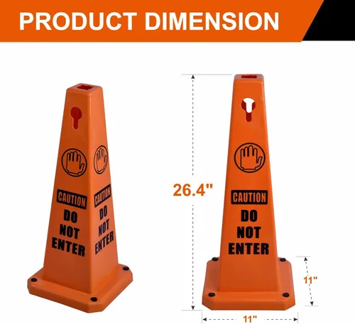 Vista 2 de Conos de precaución de 26.5 pulgadas, letreros de seguridad visibles de 4 lados con base de goma pesada, advertencia para prevención de resbalones