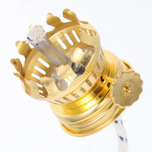 Vista 4 de UKCOCO 2 piezas de repuesto de mecha de lámpara de aceite, accesorios de lámpara de queroseno, quemador chapado en latón con cuello reductor, base