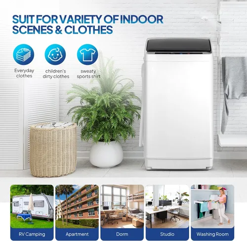 Vista 6 de ROVSUN Lavadora portátil de 17.8 libras, máquina de lavandería eléctrica completamente automática con tambor de acero inoxidable, lavadora compacta