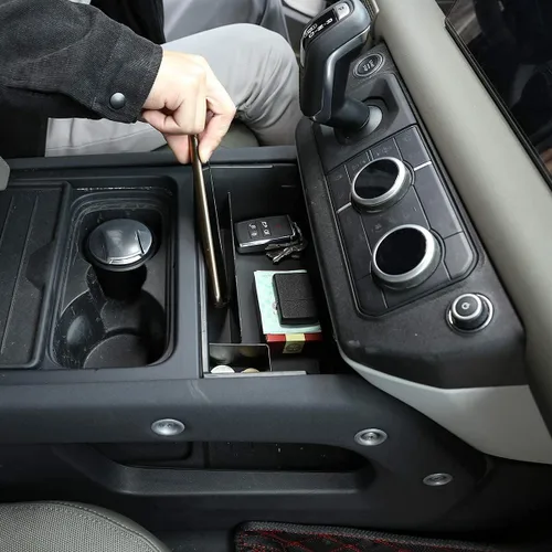 Vista 5 de Caja de almacenamiento de plástico ABS para consola central de automóvil para Land Rover Defender 110 2020 2021 (estilo D)
