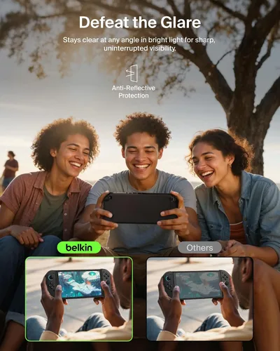 Vista 4 de Belkin TemperedGlass - Protector de pantalla antirreflectante para Nintendo Switch de dureza 2-9H, delgado, resistente a los arañazos, incluye marco