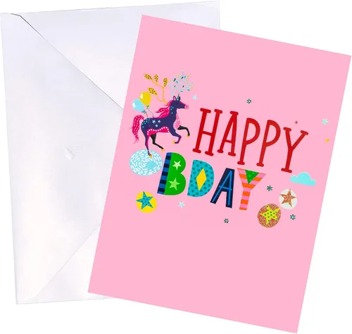 Vista 3 de WRAPAHOLIC Tarjeta de cumpleaños emergente en 3D, unicornio arcoíris, 5.9 x 7.9 pulgadas