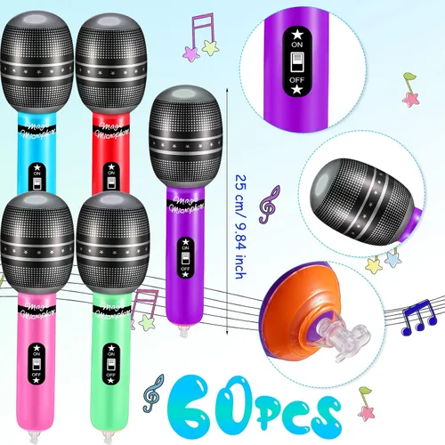 Vista 2 de 60 micrófonos inflables, micrófono inflable grande, varios colores, micrófono inflable de simulación, infla juguetes de plástico accesorios